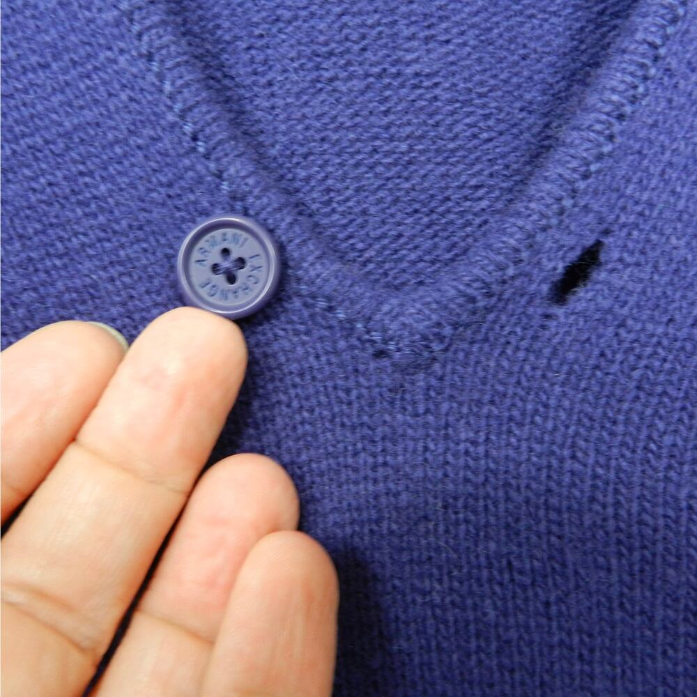 Armani Exchange Lambswool Deep V Neck Button Sweater Size M Indigo Purple Knit - Picture 4 of 8